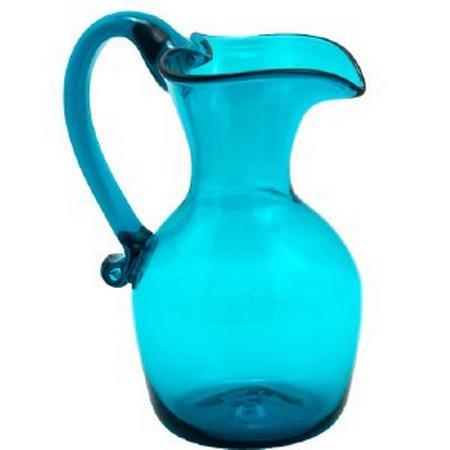 JAMESTOWN GLASS HAND BLOWN HEART PITCHER TEAL