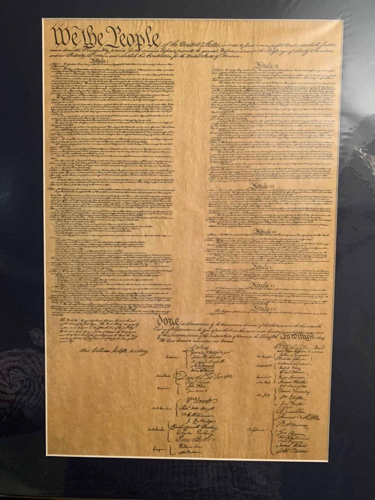 US CONSTITUTION REPLICA ON PARCHMENT MATTED