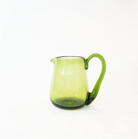 JAMESTOWN GLASS HAND BLOWN CREAM PITCHER GREEN